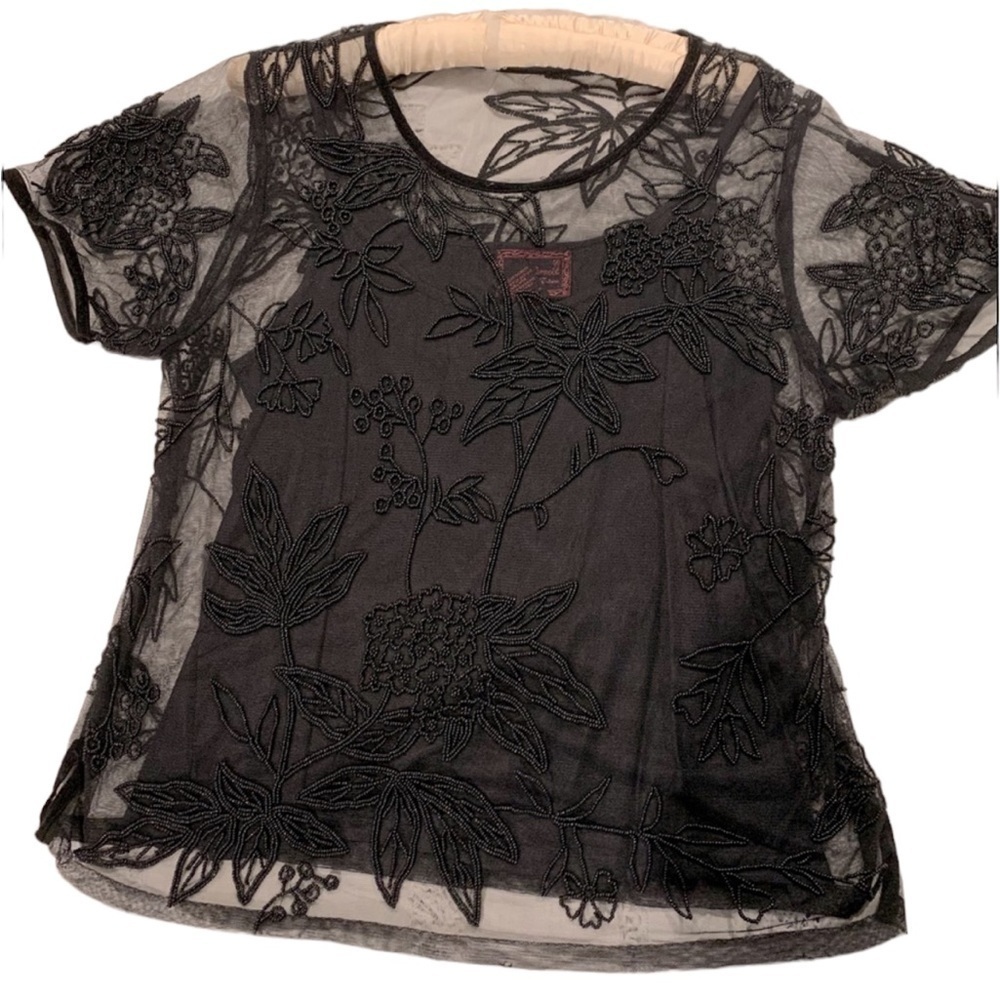 Vintage April Cornell beaded sheer top